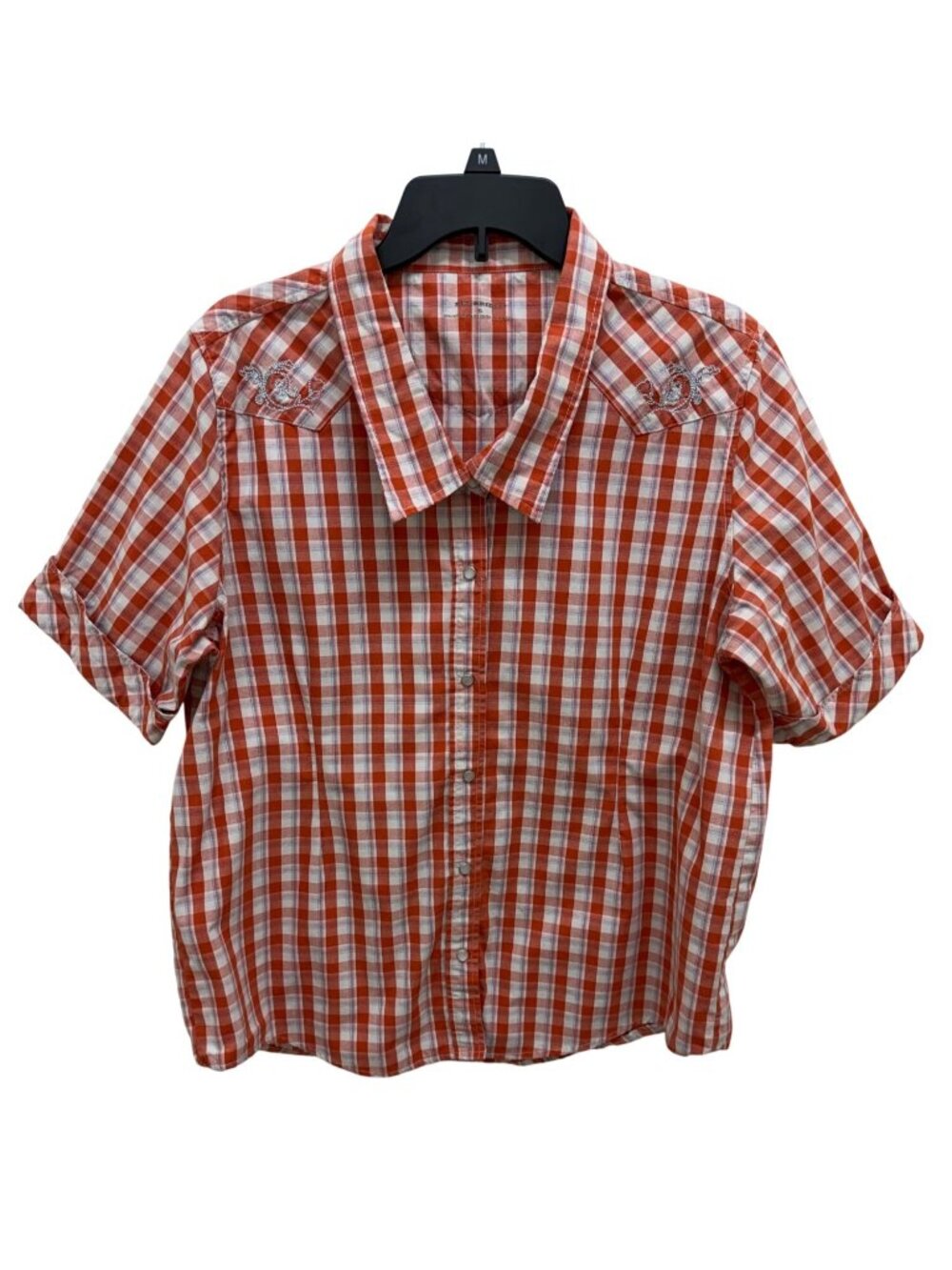 Bit & Bridle Women’s Red Gingham Western Embroidered Button‑Up Shirt – XL